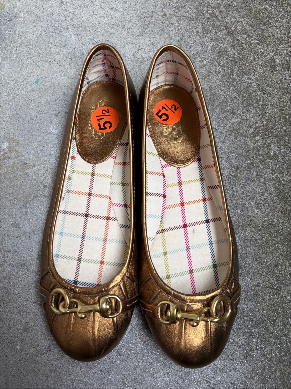 Coach Metallic Bronze Ballet Flats with Gold Horsebit